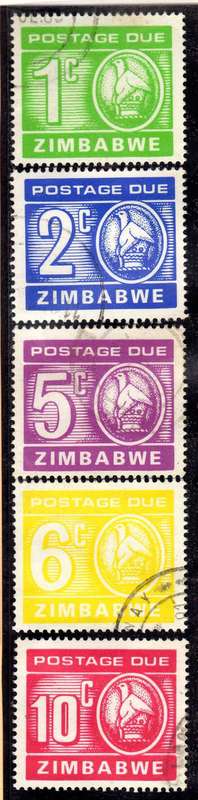 ZIMBABWE 1980 POSTAGE DUE SET OF 5 VFU. SG D23-27. CAT 7,50 POUNDS.