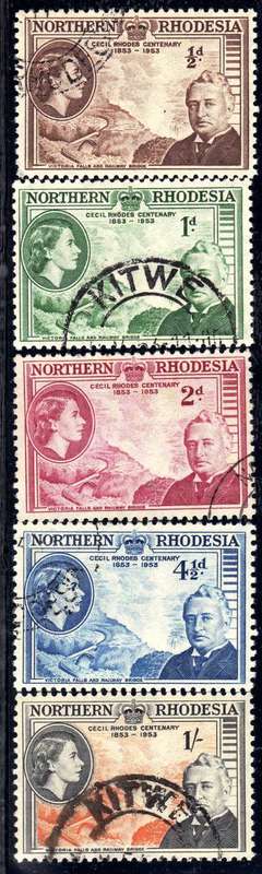 NORTHERN RHODESIA 1953 "RHODES CENTENARY" SET OF 5 V.F.U. SACC 54-58. CAT R190. (2018)