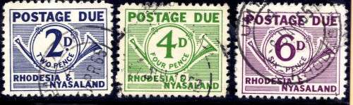 RHODESIA & NYASALAND 1961 POSTAGE DUE PART SET OF 3 VFU. SACC 4-6. CAT R400.