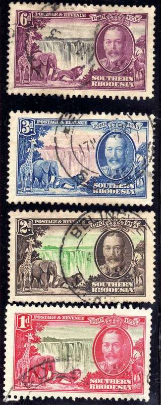 SOUTHERN RHODESIA 1935 SILVER JUBILEE SET OF 4 VERY FINE USED. SG 31-34. CAT 45 POUNDS.