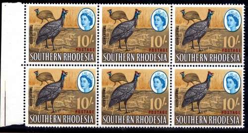 SOUTHERN RHODESIA 1964 DEFINITIVE 10/- BLOCK OF 6 UMM. SACC 106. CAT R1500. (SACC 2017/18)