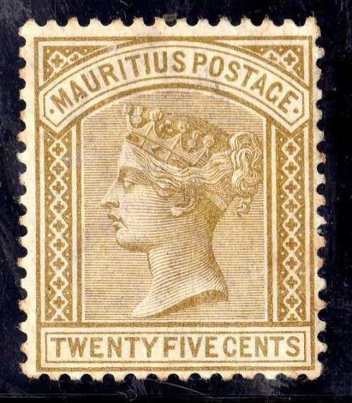 MAURITIUS 1879 DEFIN 25c OLIVE LIGHTLY MOUNTED MINT. SG 110. CAT 15 POUNDS.
