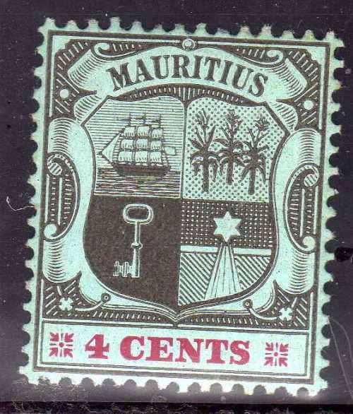 MAURITIUS 1900 DEFIN 4c BLACK & RED ON BLUE LIGHTLY MOUNTED MINT. SG 167a. CAT 14 POUNDS.