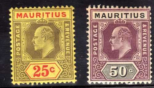 MAURITIUS 1910 DEFIN 25c & 50c FINE MOUNTED MINT. SG 190-191. CAT 4,50 POUNDS.