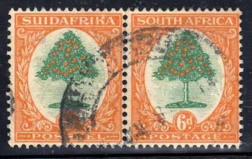 SOUTH AFRICA 1926 DEFIN 6d PAIR VFU. SACC 31L. CAT R350.