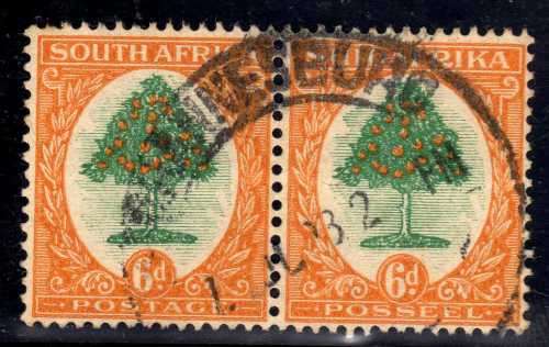 SOUTH AFRICA 1926 DEFIN 6d PAIR VFU. SACC 31L. CAT R350.