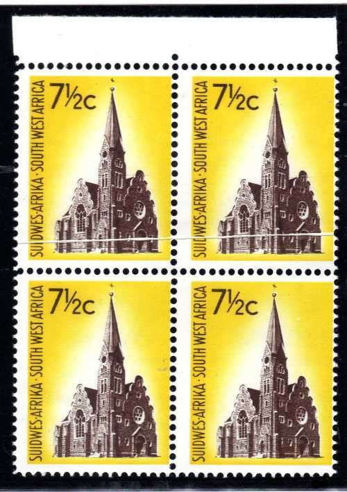 SOUTH WEST AFRICA 1967/70 DEFIN 7,5c BLOCK OF 4 UMM WITH PRE PRINTING PAPER FOLD. SACC 207ba.