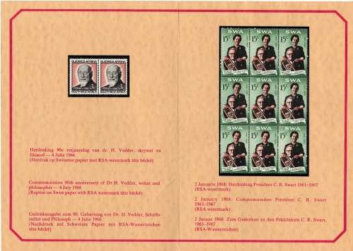 South West Africa 1966/68 Folder Commemorating the National Stamp Exhibition