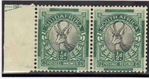 SOUTH AFRICA 1930-45 ROTO 1/2d WMK UPRIGHT V.F. MINT LEFT HALF ARROW HORIZ PAIR ISSUE 2. SACC 42.