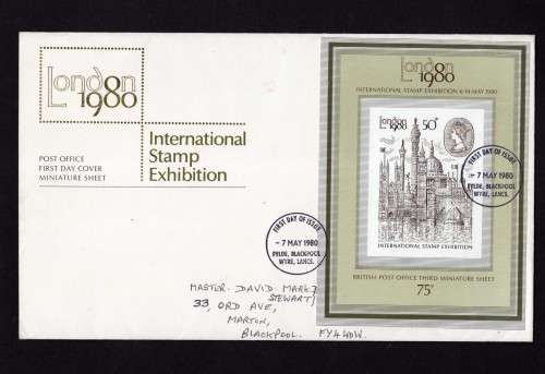 GREAT BRITAIN 1980 "LONDON EXH" IMPERF M/S ON OFFICIAL FDC. (ONLY 2 KNOWN) SG MS 1119a CAT 4500 GBP.