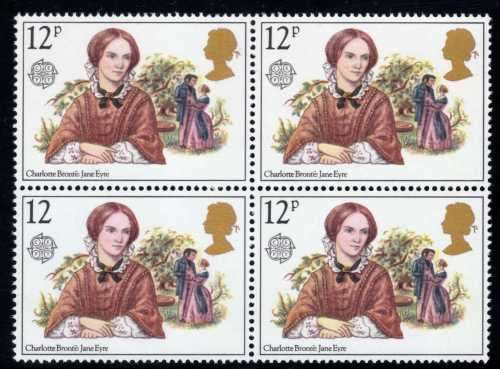GREAT BRITAIN 1980 "FAMOUS AUTHORESSES" 12p BLK OF 4 UMM WITH VAR MISSING "p". SG 1125v CAT 25 GBP +