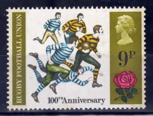 GREAT BRITAIN 1971 "ANNIVERSARY OF RUGBY" 9p UMM WITH VAR OLIVE-BROWN OMITTED. SG 889a. CAT 325 GBP.