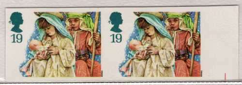 GREAT BRITAIN 1994 "CHRISTMAS" 19p VERY FINE UMM IMPERFORATE MARGINAL PAIR. SG 1843a. CAT 175 GBP.