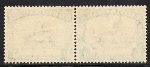 SOUTH AFRICA 1930-45  ROTO 1/- BROWN & BLUE INV WMK LMM PR WITH VARIETY BLUE LINE UNDER "F". UHB V5.