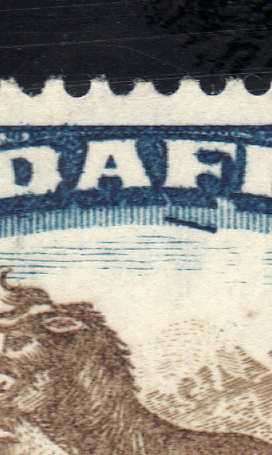 SOUTH AFRICA 1930-45  ROTO 1/- BROWN & BLUE INV WMK LMM PR WITH VARIETY BLUE LINE UNDER "F". UHB V5.