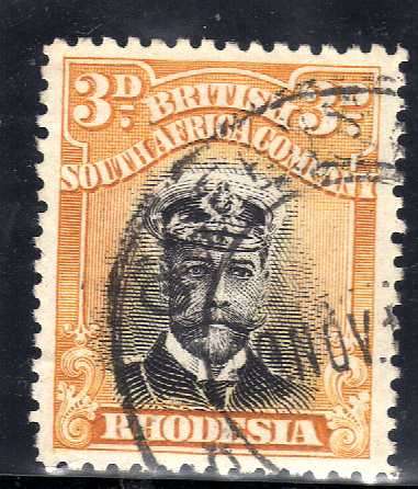 RHODESIA BSA COY 1913 ADMIRAL DEFIN 3d PERF 14 DIE II VERY FINE USED. SACC 221. CAT R250.