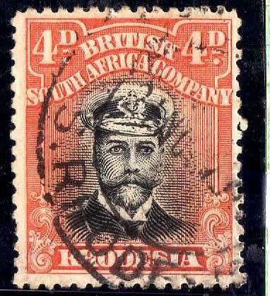 RHODESIA BSA COY 1913 ADMIRAL DEFIN 4d DIE II PERF 14 VERY FINE USED. SACC 224. CAT R220.
