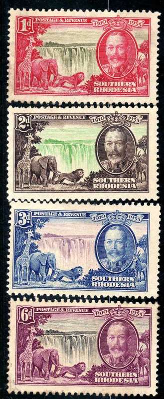 SOUTHERN RHODESIA 1935 SILVER JUBILEE SET OF 4 MOUNTED MINT. SG 31-34 . CAT 28 POUNDS.
