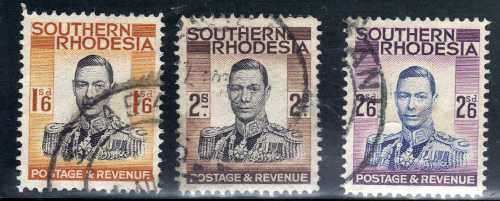 SOUTHERN RHODESIA 1937 DEFIN 3 STAMPS 1/6d, 2/- & 2/6d VFU. SACC 51-53. CAT R220. (SACC 2018)
