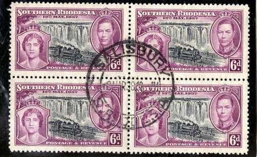 SOUTHERN RHODESIA 1937 CORONATION 6d INSCR PR LMM & 6d BLOCK 4 VFU. SACC 41. CAT R320+++ (SACC 2018)