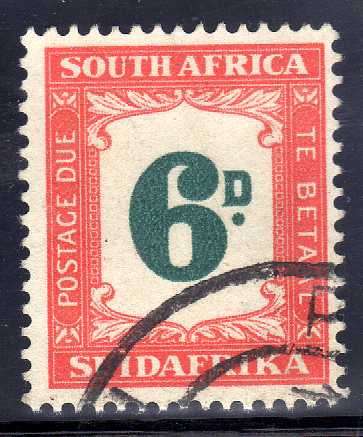 SOUTH AFRICA 1948-49 6d POSTAGE DUE V.F.U. SACC 37. CAT R160. (SACC 2017/18)