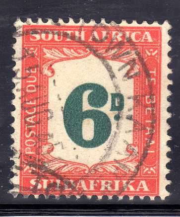 SOUTH AFRICA 1948-49 6d POSTAGE DUE V.F.U. SACC 37. CAT R160. (SACC 2017/18)