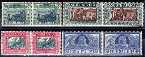 SOUTH AFRICA 1938 VOORTREKKER CENT MEM FUND SET OF 4 PAIRS UMM. SACC 75-78. CAT R1180 (SACC 2019/20)