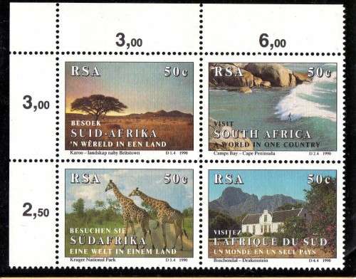 SOUTH AFRICA 1990 "TOURISM" SET OF 4 UMM(**). SG 714-717. CAT 4,50 POUNDS.