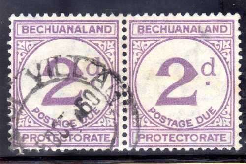 BECHUANALAND 1932 POSTAGE DUE 2d PAIR ORDINARY PAPER VFU. SACC 6. CAT R1800.