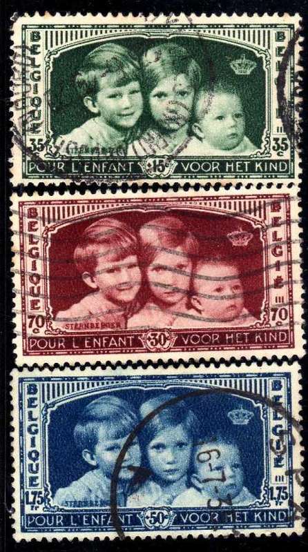 BELGIUM 1935 "QUEEN ASTRID'S APPEAL" SET OF 3 VFU. SG 680-82. CAT 8 POUNDS.