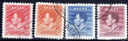 NAURU 1937 CORONATION SET OF 4 VFU. SG 44-47. CAT 8,25 POUNDS.