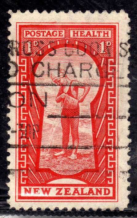 NEW ZEALAND 1935 HEALTH 1d + 1d SCARLET FINE USED . SG 576. CAT 3,75 POUNDS.