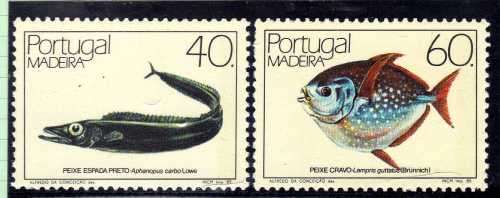 PORTUGAL MADEIRA 1985 "FISH" SET OF 2 UMM. SG 216-217. CAT 5,65 POUNDS.