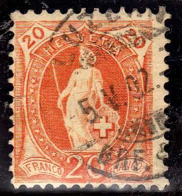 SWITZERLAND 1882 DEFIN 20c ORANGE VFU. SG 214. CAT 5,75 POUNDS.