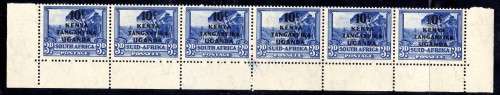 KENYA UGANDA TANGANYIKA 1941 SA STAMPS SURCH 10c ON 3d BOTTOM ROW OF 6 UMM. SG 152. CAT 18 POUNDS.