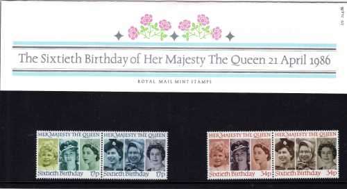 GREAT BRITAIN 1986 "60th BIRTHDAY QEII" PRESENTATION PACK UMM. SG 1316-19. CAT 5,50 POUNDS.