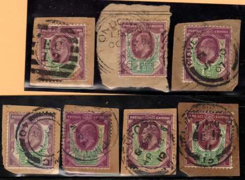 GREAT BRITAIN 1902 KE VII DEFIN 1,5d UNSOAKED ON PIECE FINE-VFU. SG 221 (SIMPLIFIED) CAT 140 GBP +++
