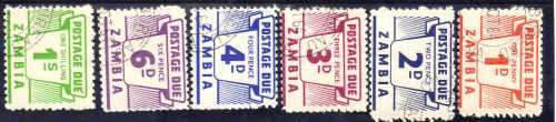 ZAMBIA 1964 POSTAGE DUE SET OF 6 V.F.U. SG D11-D16. CAT 14 POUNDS.
