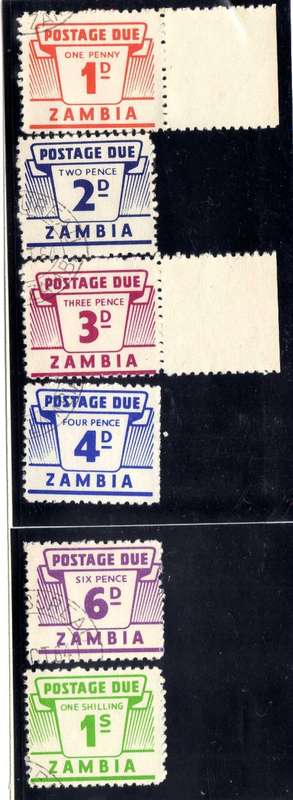 ZAMBIA 1964 POSTAGE DUE SET OF 6 V.F.U. SG D11-D16. CAT 14 POUNDS.