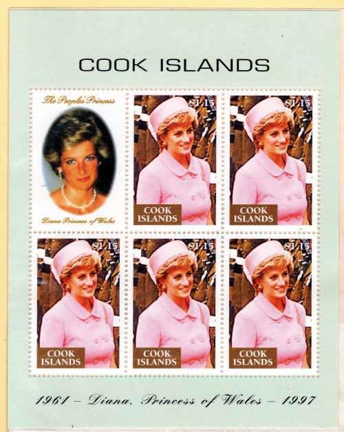COOK ISLANDS 1998 "PRINCESS DIANA COMMEMORATION" SHEETLET OF 5 U.M.M. SG 1426. CAT 6,25 POUNDS.