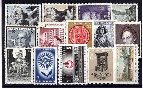 AUSTRIA 1964-65 14 STAMPS UMM. SG 1436-1444, 1446, 1453-56. CAT 12,50 POUNDS.