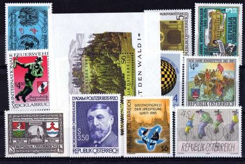AUSTRIA 1985 11 STAMPS (INCLUDES 1 MINI SHEET) UMM. SG 2057-2068. CAT 12,80 POUNDS.