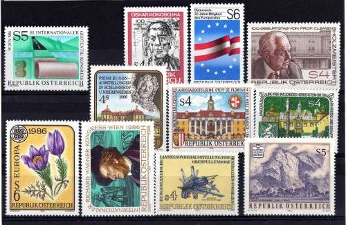 AUSTRIA 1986 11 STAMPS UMM. SG 2086-2096. CAT 13,65 POUNDS.