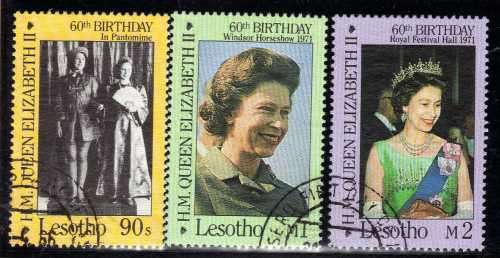 LESOTHO 1986 "QE II 60th BIRTHDAY" SET OF 3 + MINISHEET VFU. SG 701- MS 704. CAT 5,65 POUNDS.