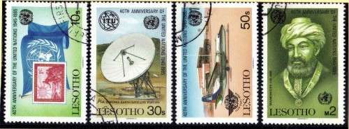 LESOTHO 1985 "40TH ANNIV UNITED NATIONS ORG" SET OF 4 VFU. SG 657-660. CAT 7 GBP.