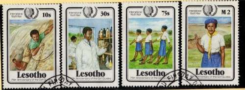 LESOTHO 1985 "YOUTH YEAR & 75TH ANNIV GIRL GUIDE MOVEMENT" SET OF 4 VFU. SG 652-5. CAT 4,25 GBP.