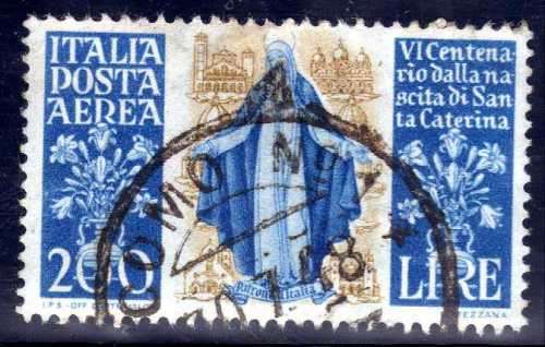ITALY 1948 "600TH BIRTH ANNIV OF ST CATHERINE OF SIENA" 200L BLUE & BISTRE USED. SG 703. CAT 27 GBP.