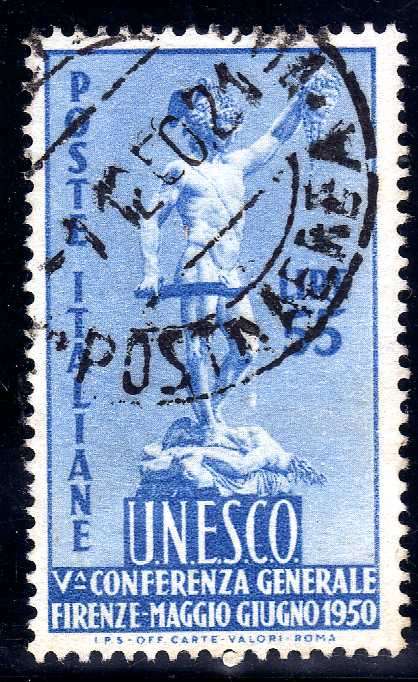 ITALY 1950 "5TH UNESCO CONFERENCE FLORENCE" 55L BLUE VERY FINE USED. SG 745. CAT 17 GBP.