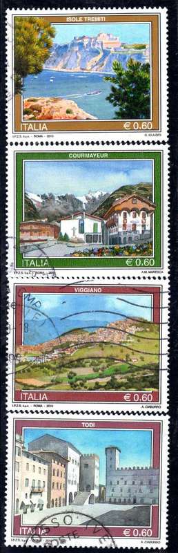 ITALY 2010 "TOURIST PUBLICITY" (37TH SERIES) SET OF 4 VFU. SG 3277-80. CAT 5,60 POUNDS.