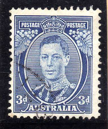 AUSTRALIA 1937-49 DEFIN 3d BLUE PERF 13,5 x 14 VFU. SG 168c DIE II. CAT 7 POUNDS.